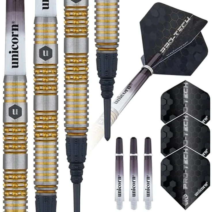 Unicorn Pro-Tech 6 90% Softdarts 20 Gramm, goldenes Titanplattiertes Design mit U-Unicorn Logo-Stempel