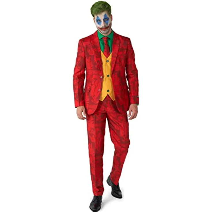 OppoSuits Scarlet Joker, vierteiliger Partyanzug in Rot mit Slim-Fit-Schnitt und Comic-Muster, XXL – Bild 6