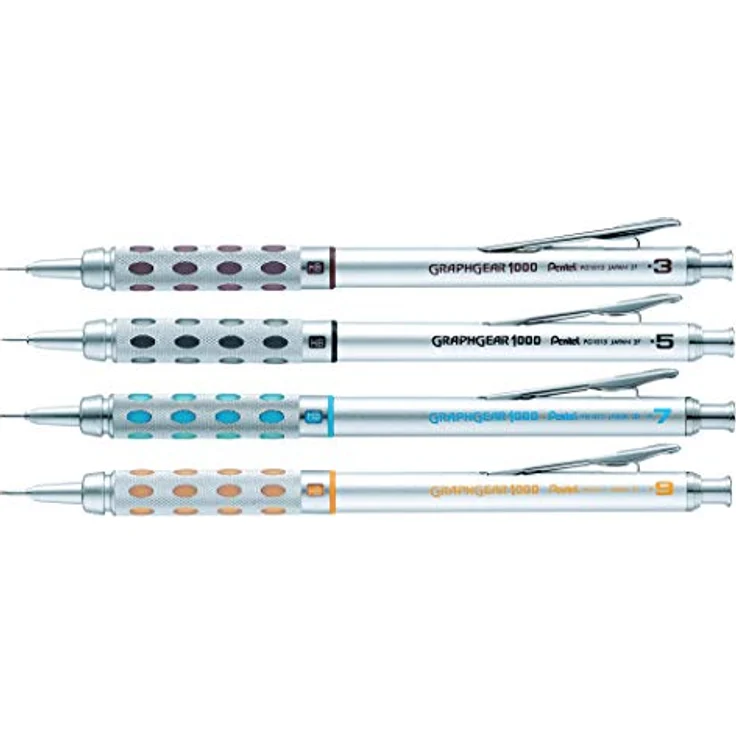PENTEL Graphgear 1000, Druckbleistift 0,9mm mit Metallgehäuse und Griffzone, silber/gelb (12 Stück) – Bild 2