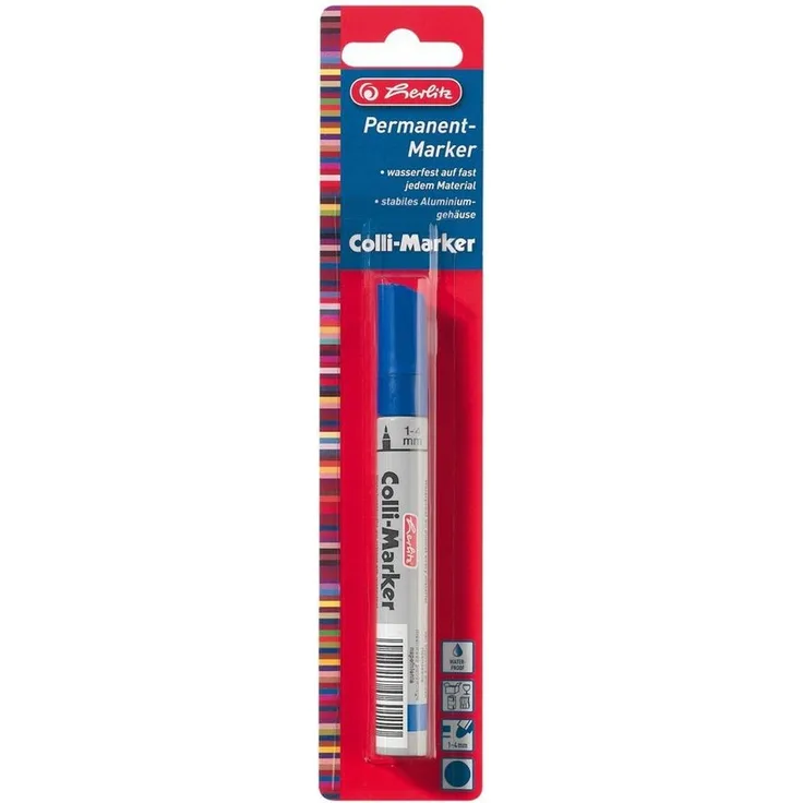 Herlitz Permanentmarker, ColliMarker wasserfest permanent Kegelspitze blau 1 bis 4mm