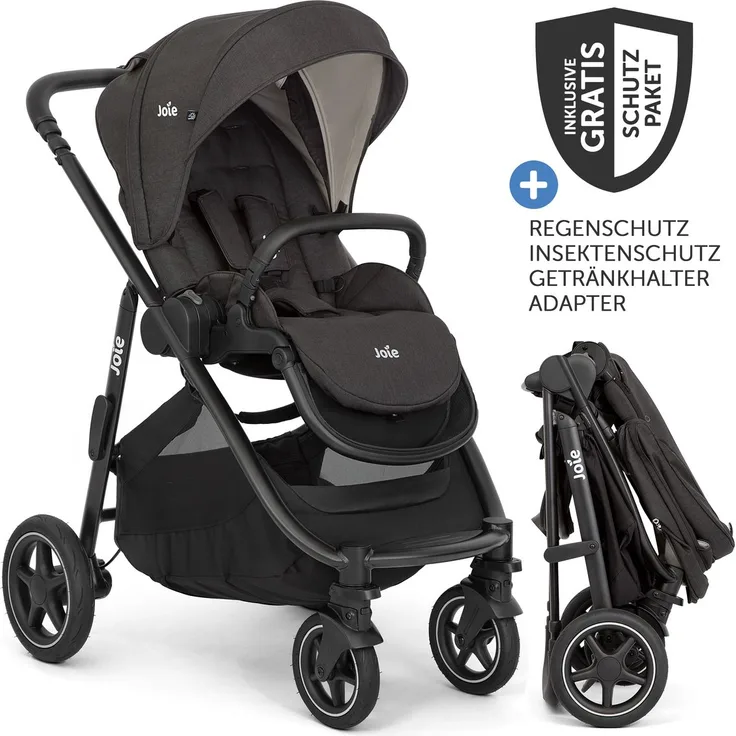 Joie Buggy & Sportwagen Versatrax, mit neuem Reifen-Design, bis 22 kg belastbar, höhenverstellbarer Teleskopschieber, umsetzbare Sitzeinheit, Adapter, Regenschutz & XXL-Zubehörpaket - Shale, inkl. Gratis Mobilitätsgarantie