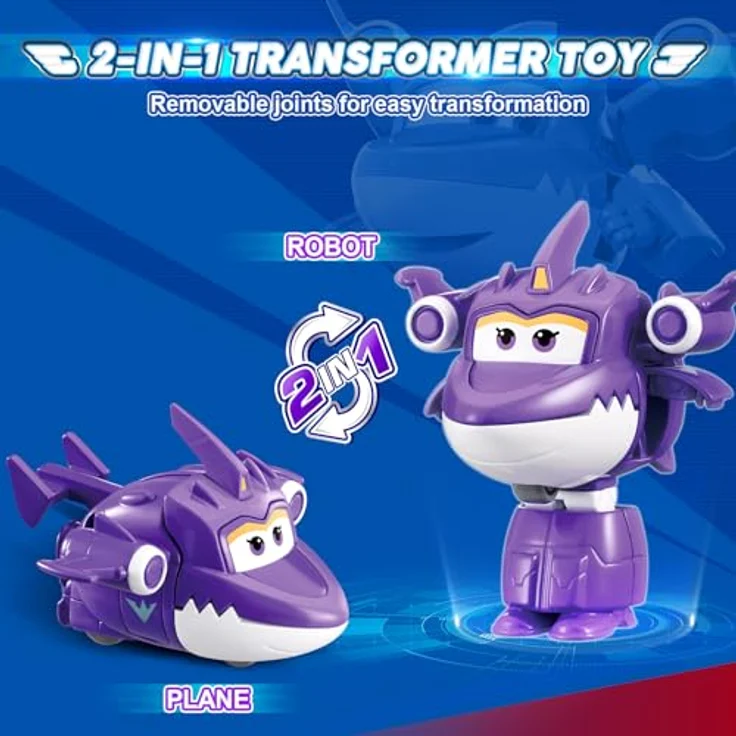 Super Wings Transformations-Flugzeug Sally, 2 in 1 Action Figur, 5 cm großes Flugzeug-Roboter-Spielzeug in lila, für Jungen und Mädchen ab 3 Jahren – Bild 2