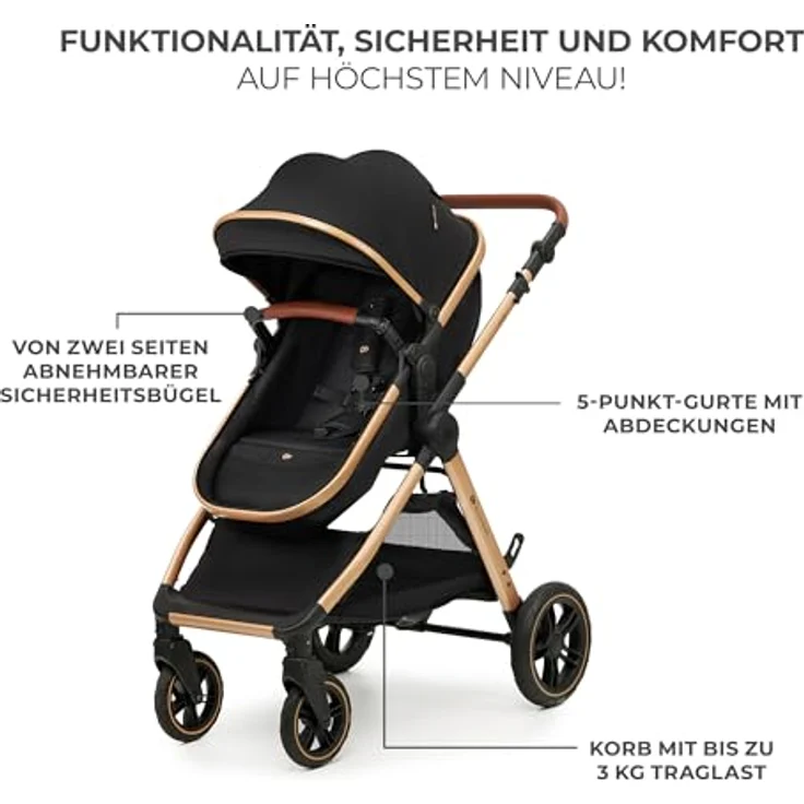 Kinderkraft 3in1 Kombi-Kinderwagen-Set ESME, wendbarer Sitz & Wanne, bis 22 kg, inkl. Babyschale MINK PRO i-Size, Getränkehalter, Wickeltasche, Pure Black, mit Gratis Mobilitätsgarantie – Bild 13