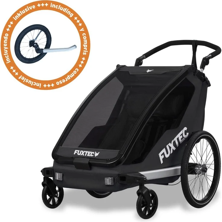 FUXTEC Fahrradkinderanhänger FX-FA1-SET-SCHWARZ, Sportlicher Fahrradanhänger mit Buggyfunktion, Schwarz – Bild 1
