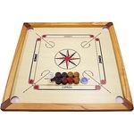 GICO Carrom Board Spiel Synco 66 mit komplettem Zubehör und Gleitpulver - 2966, Massiv-Hartholzrahmen, 4,3 kg, MDF Spielfläche