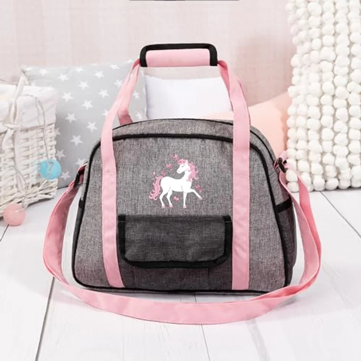 Bayer Design 69033AB Wickeltasche für Puppen, Wickelunterlage, Stoffwindel, Puppenzubehör, Jeans-grau, Rosa – Bild 5