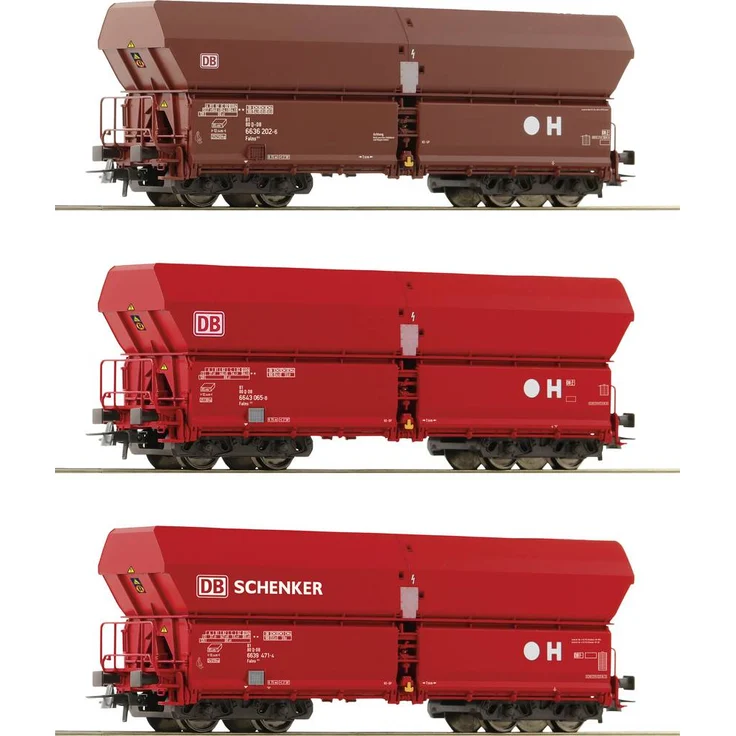 Roco 6600135 H0 3er-Set Selbstentladewagen Falns der DB AG, Modelleisenbahn-Wagen