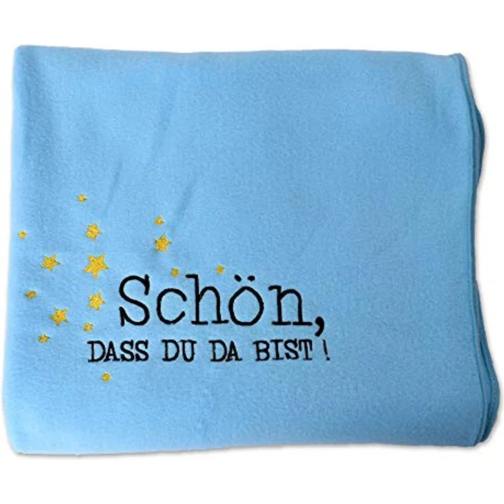 TE-Trend Kuscheltier Storch 38cm blau mit weicher Decke 100x80cm, Bestickt mit: „Schön das du da bist“ – Bild 2