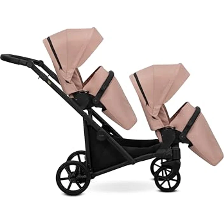 Kunert BRAV DUO Zwillingskinderwagen 2 in 1, Aluminiumrahmen, Rosa/schwarzes Gestell, mit Zubehör und verstellbaren Rückenlehnen – Bild 3