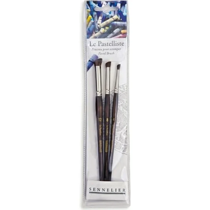 SENNELIER Le Pastelliste Pinselset, braun, 3-teiliges Sortiment mit eckigem Schnitt, Größen 4, 8, 12, aus weichem Pony-Haar – Bild 3
