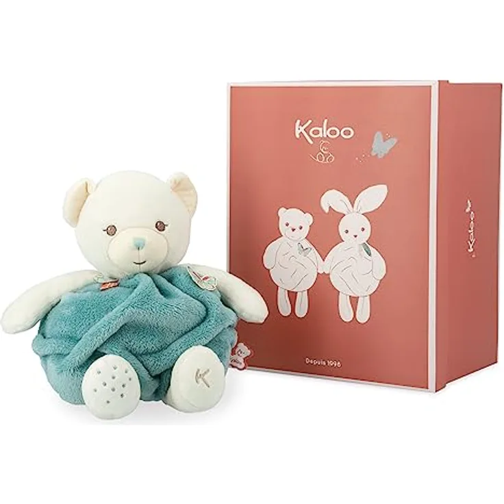 KALOO - Plume - Kokon der Liebe Grüner Bär - Weicher Plüschbär 30 cm - Großes Baby-Kuscheltier - Entwickelt den Tastsinn - Hübsche Personalisierbare Geschenkbox - Ab Geburt, K214001