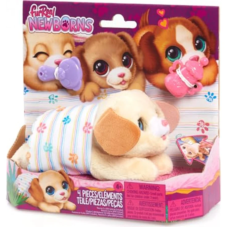 Just Play furReal Newborns Welpe, Interaktives Haustier, Kleiner Plüschwelpe mit Soundeffekten und Bewegungen, Cremefarben, Kinderspielzeug ab 4 Jahren – Bild 1