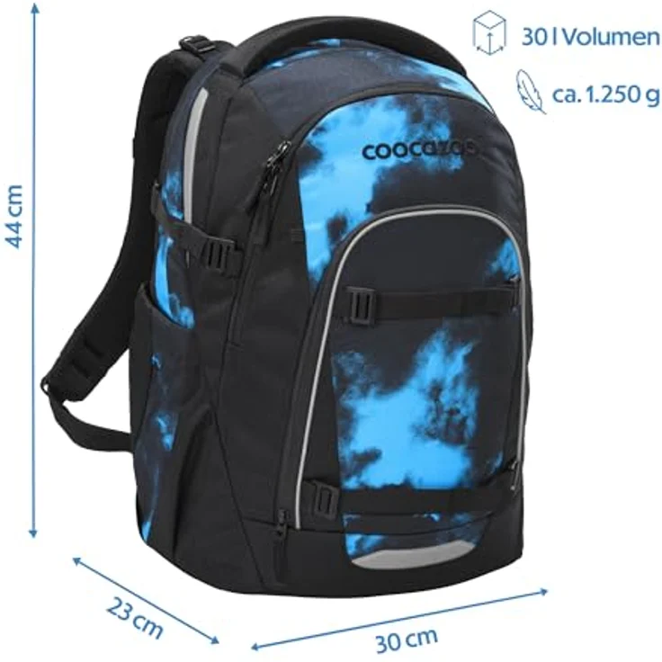 Coocazoo Mate Schulrucksack „Mystic Clouds”, ergonomisch und anpassbar, schwarz-blau, höhen- und größenverstellbar, mit Brust- und Hüftgurt, 30 Liter, für die 3. Klasse – Bild 2