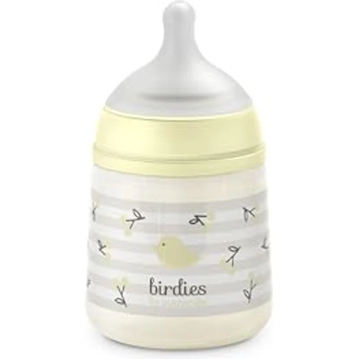 Suavinex Babyflasche 150 ml mit SX Pro Silikon-Sauger, Antikolik-Flasche mit langsamem Fluss (S), Design Birdies Beige, für Neugeborene ab 0 Monaten – Bild 1