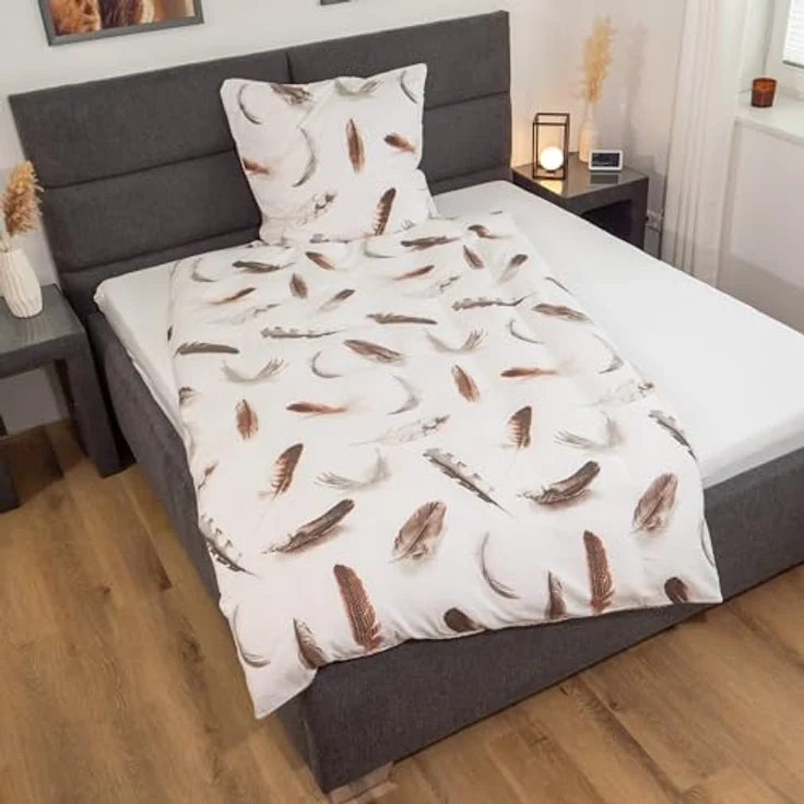 Traumschloss Comfort Flanell Bettwäsche »Feathers«, 155x220 & 80x80, 100% Baumwolle, wärmend & kuschelig, weiß – Bild 5