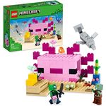 LEGO 21247 Minecraft Das Axolotl-Haus Set, baubare rosa Unterwasserbasis mit Taucherforscher, Zombie, Delfin- und Kugelfisch-Figuren, Abenteuer-Spielzeug für Kinder ab 7 Jahren