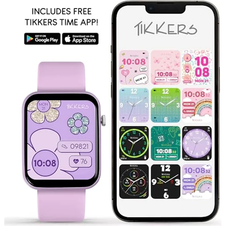 Tikkers Smart Series 13, Kinder-Smartwatch mit lila Silikonarmband, IP68 wasserdicht, Sport-Tracking, GPS und personalisierbaren Zifferblättern – Bild 2