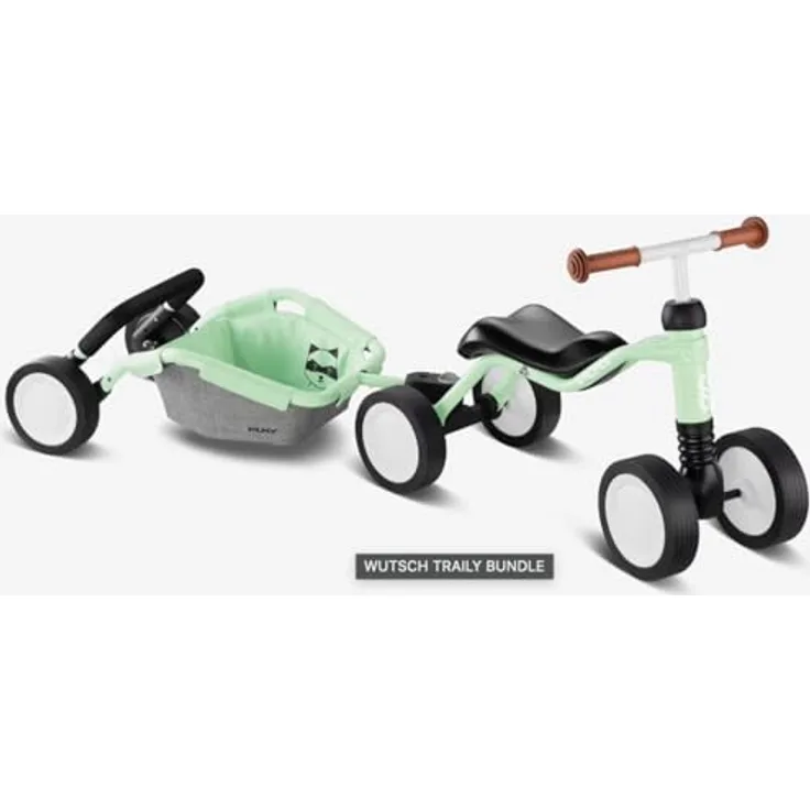 Puky WUTSCH TRAILY Bundle | Sicheres Laufrad für Kleinkinder ab 1,5 Jahren | Rutschfahrzeug mit Lauflernwagen TRAILY | Pendelachse verhindert EIN Kippen | Leise Float-Laufräder | Pastellgrün