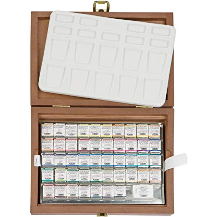Schmincke HORADAM AQUARELL Premium Farbkasten mit 47 Farben, Holzkasten und Porzellanpalette, inkl. ONETZ, 74548097 – Bild 1