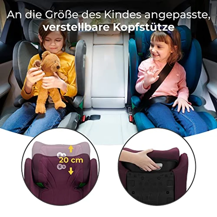 Kinderkraft JUNIOR FIX 2 i-Size, Kindersitz für 3,5 bis 12 Jahre (100–150 cm), inkl. Isofix, H-GUARD und SIDE PROTECT, Cherry Pearl – Bild 6