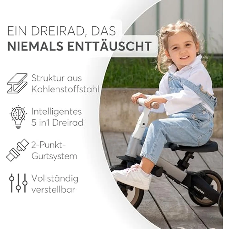 Kikkaboo Dreirad Flip 5 in 1, Stahlrahmen, rutschfeste Griffe, verstellbar, Mehrfarbig – Bild 5