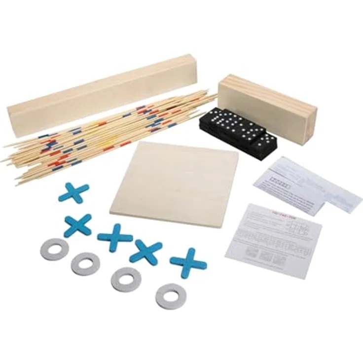 GICO Reisespiel Set, 3 klassische Holzspiele: Domino, Mikado und Tic Tac Toe für Kinder und Erwachsene - 7966 – Bild 3