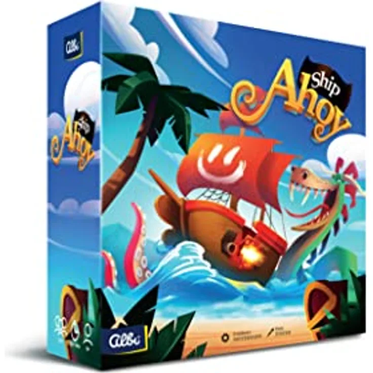 albi ALBI Ship Ahoy, Kinderspiel für 2-4 Spieler mit Holzkanone und Strategieelementen