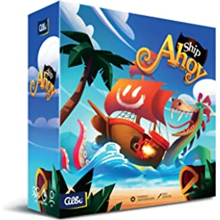 albi ALBI Ship Ahoy, Kinderspiel für 2-4 Spieler mit Holzkanone und Strategieelementen – Bild 1