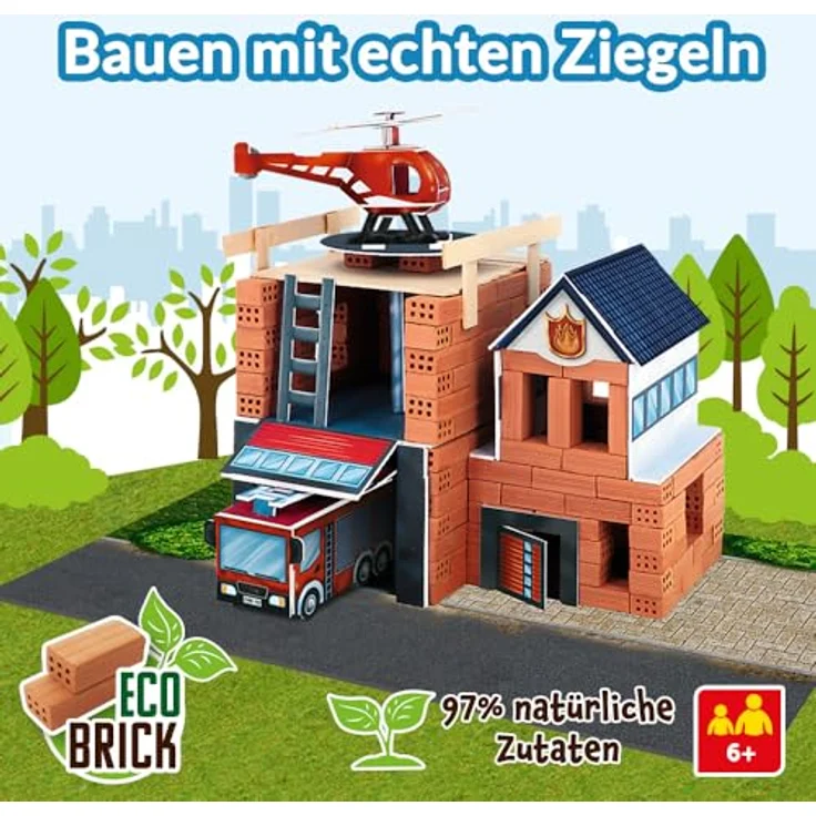 Trefl Brick Trick - XL - Feuerwache, Baukasten mit echten Ziegeln und Holz, umweltfreundliche Materialien – Bild 2