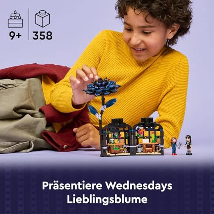 LEGO Wednesday 76784 Schwarze Dahlie Bausatz, 358 Teile, mehrfarbig mit Vase und Klassenzimmer – Bild 3