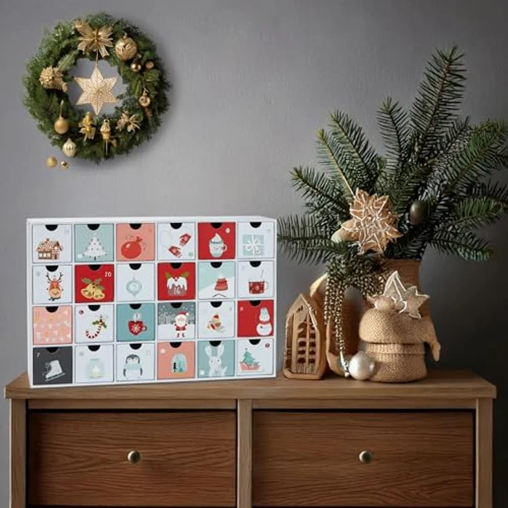 BRUBAKER Adventskalender zum Befüllen - Sweet Chistmas 2024 - DIY Weihnachtskalender aus Pappe, 39 cm groß, für Gutscheine und Süßigkeiten in Weiß, Rot und Blau – Bild 4