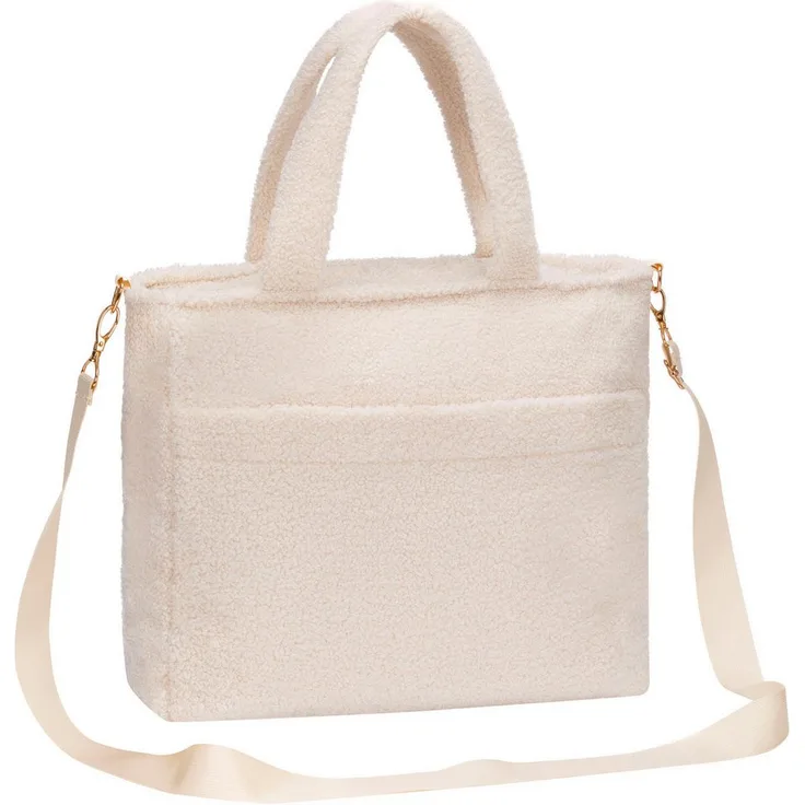 Fillikid Wickeltasche Teddy, praktische Wickeltasche in Teddy Optik mit Flaschenwärmer und Wickelunterlage, moderne Innenaufteilung