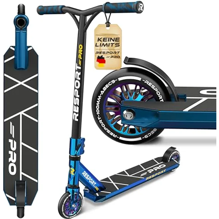 RE:SPORT Revo Pro Stunt Scooter, Profi Stuntroller mit ABEC 9 Kugellagern, 110mm PU Wheels, Y-Bar und Ständer für Kinder & Erwachsene