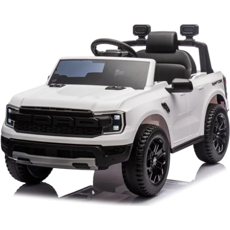 Sun Baby Ford Raptor Kinder Elektroauto, SUV Kinderfahrzeug mit 12V Akku, Fernbedienung, MP3 Sound und LED, weiß, für Kinder ab 3 Jahren