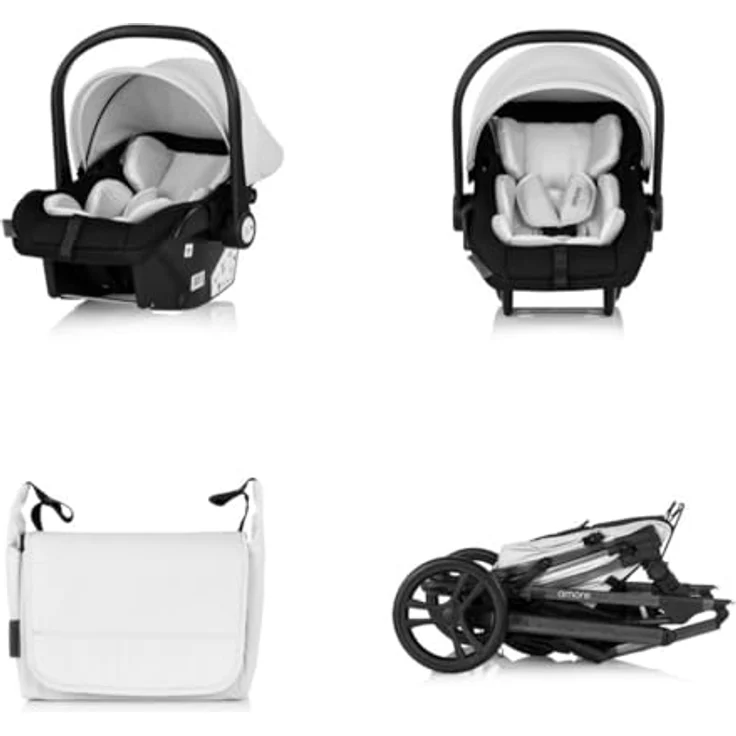 Chipolino Kinderwagen 3 in 1 Amore, inkl. Babyschale, Adapter, Wickeltasche und Fußabdeckung, beige-schwarz – Bild 5