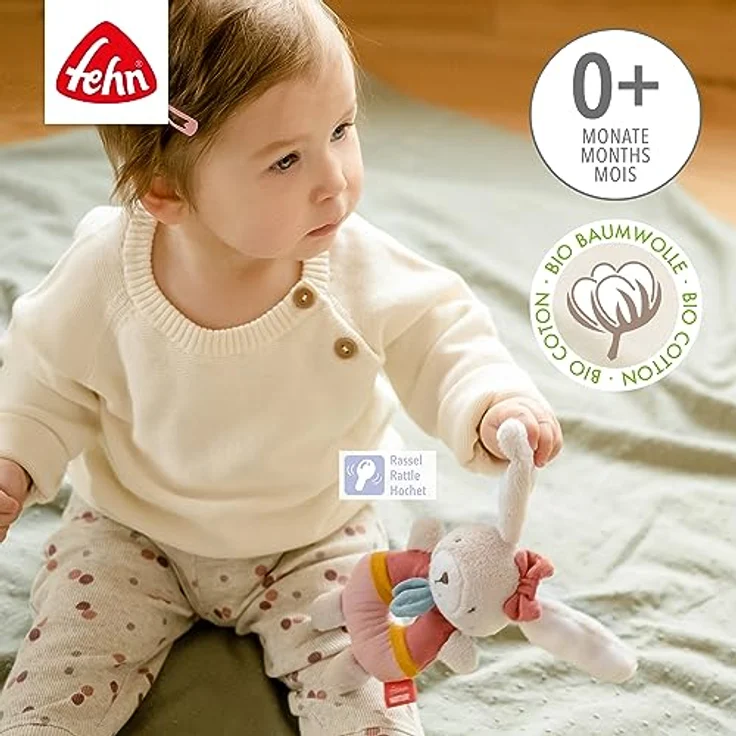 Fehn Ring-Greifling Hase fehnNATUR – Motorik-Spielzeug mit Bio-Baumwolle aus kontrolliert biologischem Anbau – fördert spielerisch das frühkindliche Lernen – treuer Begleiter für Babys und Kleinkinder – Bild 3