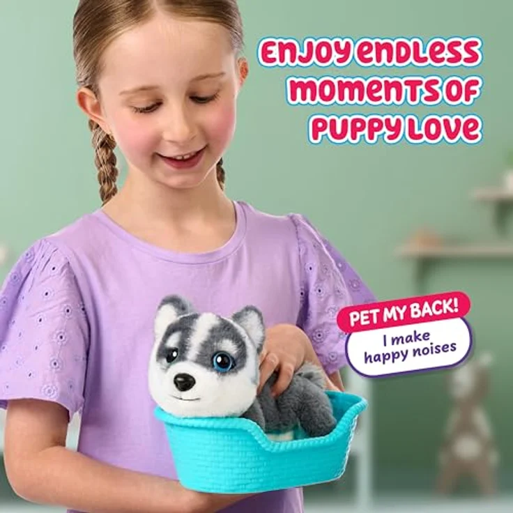 LITTLE LIVE PETS My Really Real Puppy Mini – Aurora der Husky, interaktiver Puppy mit 20+ Geräuschen und Reaktionen, inklusive Präsentationskorb, 11 cm groß – Bild 5
