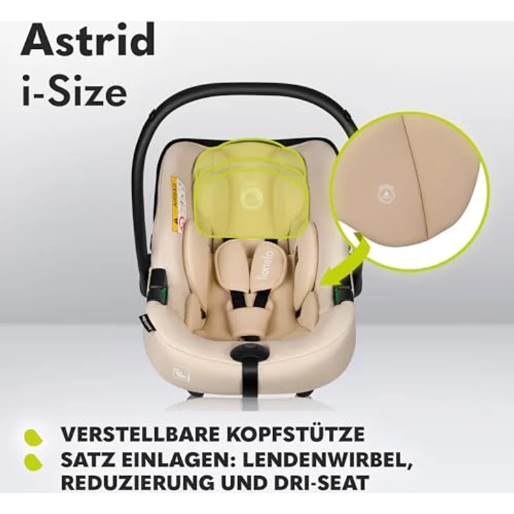 Lionelo Babyschale Astrid i-Size mit Dri-Seat-Einlage & Sonnenverdeck, nur 4 kg, Beige Sand - Sicher & leicht ab Geburt – Bild 5