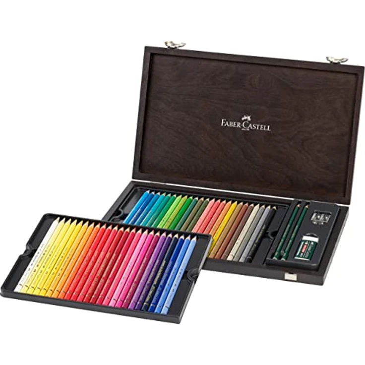 Faber-Castell 110006 - Farbstift Polychromos, 48-teiliger Holzkoffer mit Zubehör, wasserfest, bruchsicher, für Profis und Hobbykünstler, bunt – Bild 1
