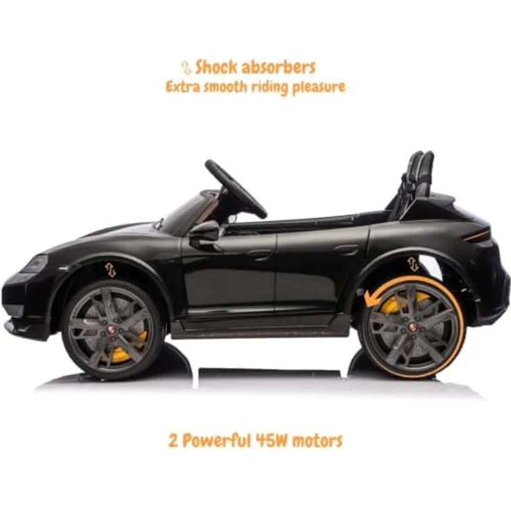 Porsche Taycan Turbo S Elektro Kinderauto 24V, 2-Sitzer für 2 bis 6 Jahre, Schwarz, MP3-Player, LED-Scheinwerfer, 3-6 km/h – Bild 8