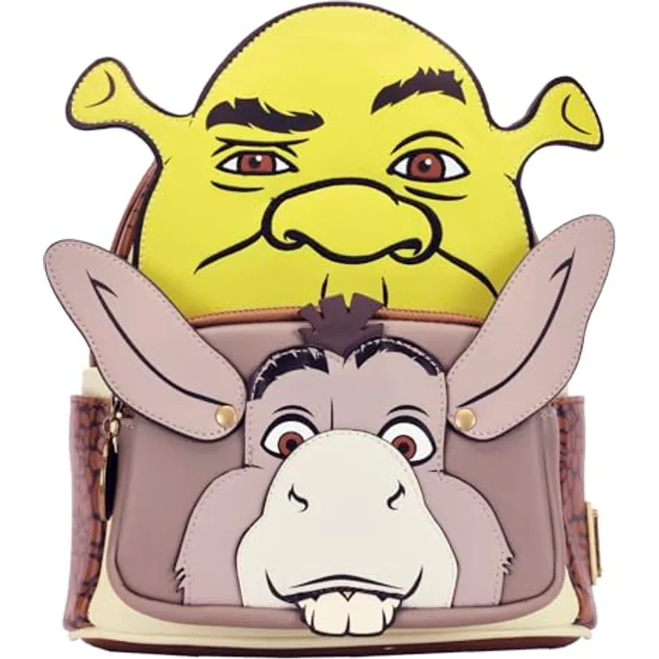 Loungefly DreamWorks Shrek & Donkey Cosplay Mini Rucksack, 22,9 x 26,7 x 11,4 cm, mit beweglichen Eselohren und Applikationen aus Wildlederimitat