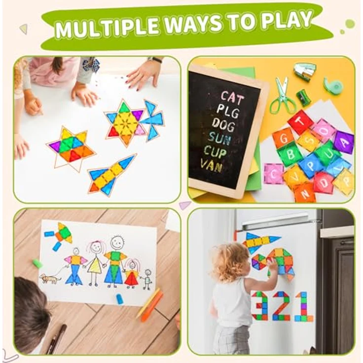 Katiago Magnetische Bausteine, 64 Teile Magnet Spielzeug für Kinder ab 3 Jahren, farbenfrohes Starterset mit 1 Auto, fördert Kreativität und Feinmotorik – Bild 4