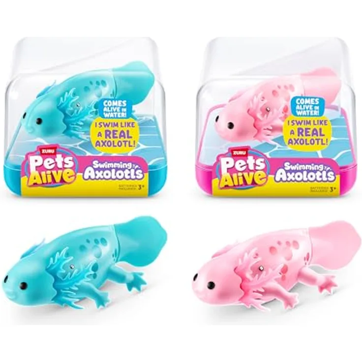 Pets Alive Swimming Axolotls von ZURU, 2er Pack elektronisches Badespielzeug, schwimmt in 5 Richtungen, Farbvariationen Pink und Türkis, Energiesparmodus