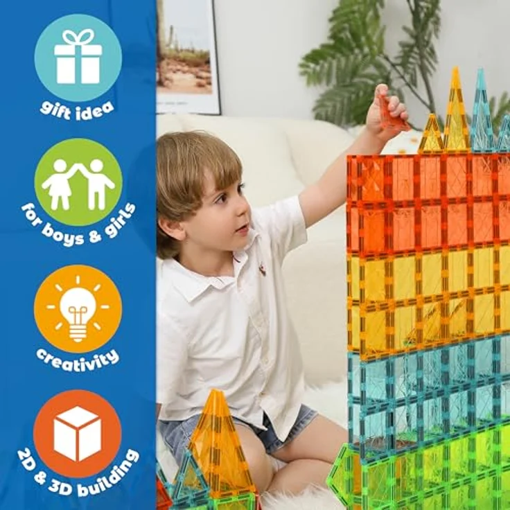Geomag Magnetic Tiles Gems 60, Magnetbaukasten mit 60 Karten und Edelsteinen in grün, blau, gelb und rot – Bild 4
