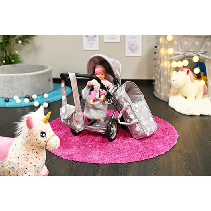 KNORRTOYS.COM Puppenwagen Ruby - Star Grey pink, umbaubar zum Sportwagen, höhenverstellbarer Schieber, für Puppen bis 40 cm – Bild 5