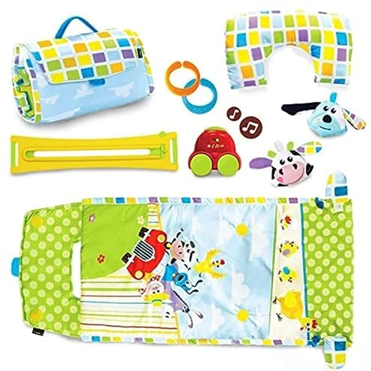 Yookidoo Baby Bauchlage Spielmatte mit Musik, Neugeborenen Spieldecke & Outdoor Activity Gym mit Kissen, Beißspielzeug und Faltbarer Tragetasche – 0–12 Monate – Bild 4