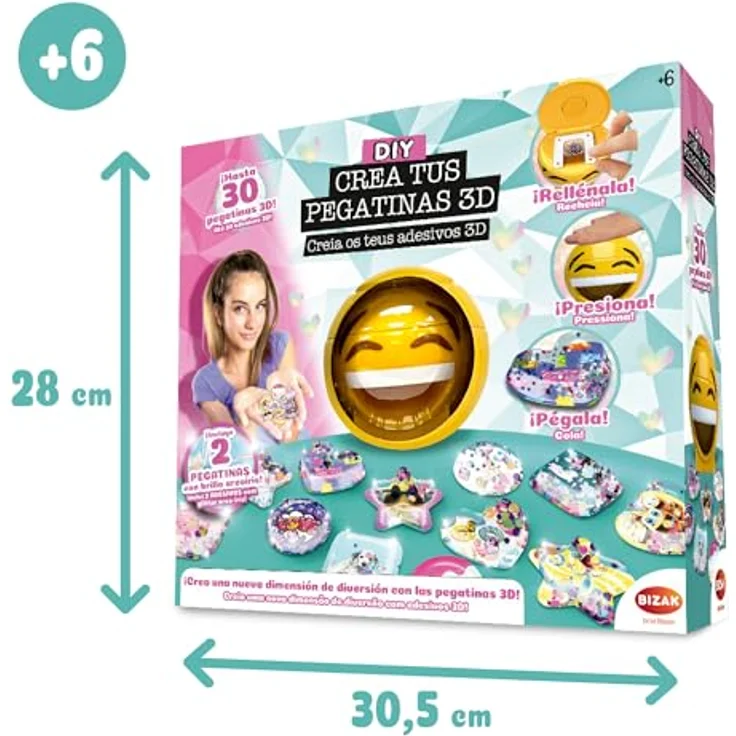 Bizak 3D-Aufkleber-Maschine, kreative Stickermaschine mit 250 bunten Edelsteinen, inkl. lustigen Hintergründen und Sprinkles, für Jungen und Mädchen ab 6 Jahren – Bild 3