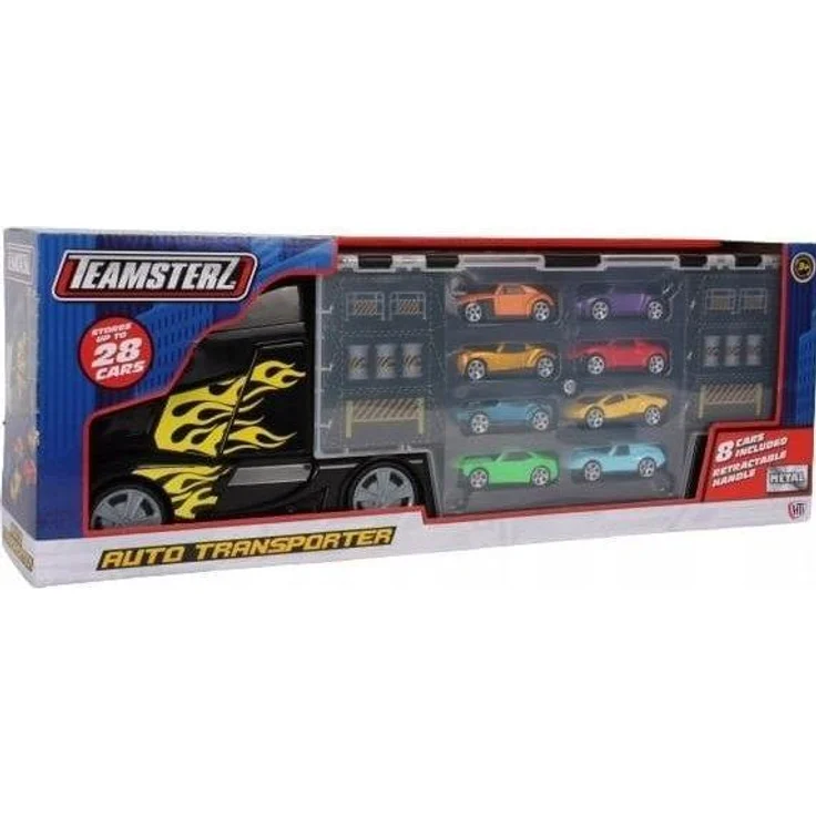 Teamsterz Transporter mit 8 Autos, Spielzeugautos-Set für Kinder ab 3 Jahren, transportabel und sicher