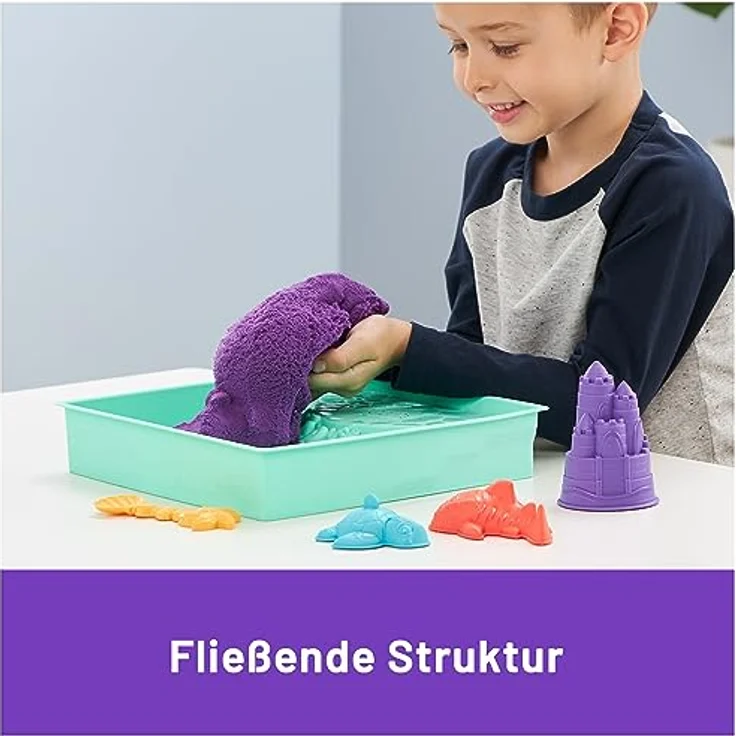 Spin Master Kinetic Sand Kreativset, 454 g, lila mit Förmchen und Sandbox für kreatives Sandspiel – Bild 6