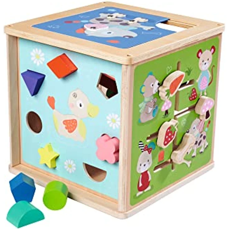 Eichhorn - großes Spielecenter mit Kugelbahn inkl. Dreh- und Steckfunktion, 15-tlg, 24x24x24 cm, 100 % FSC Zertifiziertes Lindensperrholz, ab 1 Jahr – Bild 4